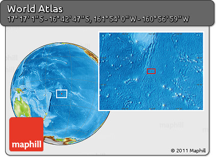 Physical Location Map of the Area around 16° 59' 54" S, 161° 25' 30" W