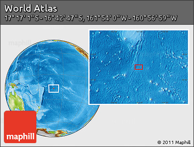 Physical Location Map of the Area around 16° 59' 54" S, 161° 25' 30" W
