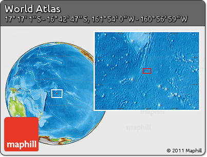 Physical Location Map of the Area around 16° 59' 54" S, 161° 25' 30" W