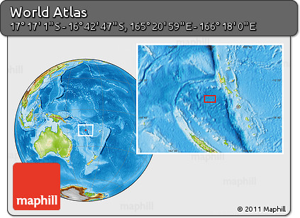 Physical Location Map of the Area around 16° 59' 54" S, 165° 49' 29" E
