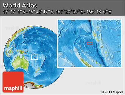 Physical Location Map of the Area around 16° 59' 54" S, 165° 49' 29" E