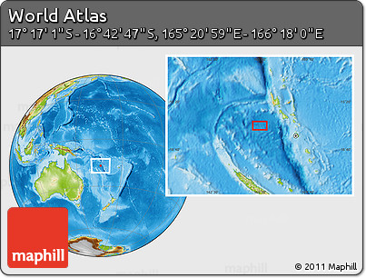 Physical Location Map of the Area around 16° 59' 54" S, 165° 49' 29" E