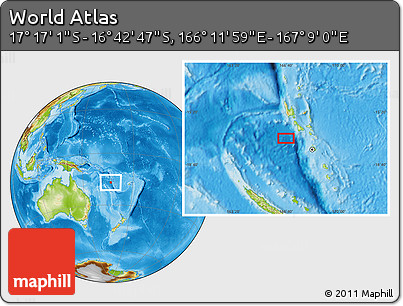 Physical Location Map of the Area around 16° 59' 54" S, 166° 40' 30" E