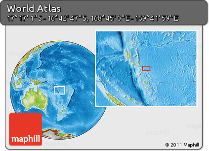 Physical Location Map of the Area around 16° 59' 54" S, 169° 13' 29" E