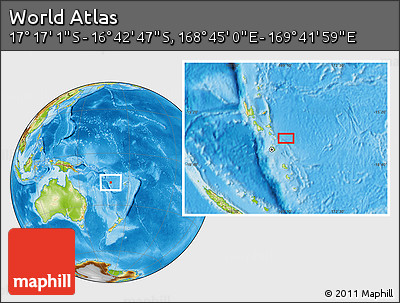 Physical Location Map of the Area around 16° 59' 54" S, 169° 13' 29" E