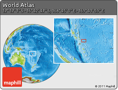 Physical Location Map of the Area around 16° 59' 54" S, 169° 13' 29" E