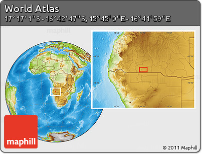 Physical Location Map of the Area around 16° 59' 54" S, 16° 13' 30" E