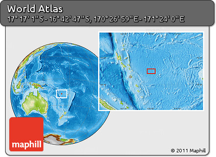 Physical Location Map of the Area around 16° 59' 54" S, 170° 55' 30" E