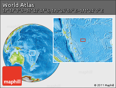 Physical Location Map of the Area around 16° 59' 54" S, 170° 55' 30" E