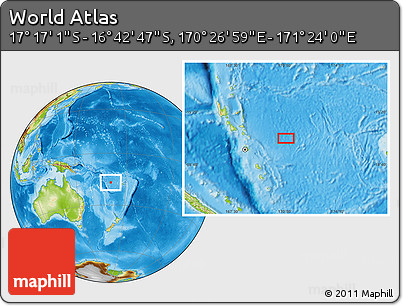 Physical Location Map of the Area around 16° 59' 54" S, 170° 55' 30" E