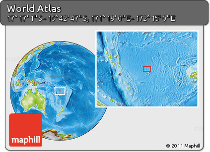 Physical Location Map of the Area around 16° 59' 54" S, 171° 46' 30" E