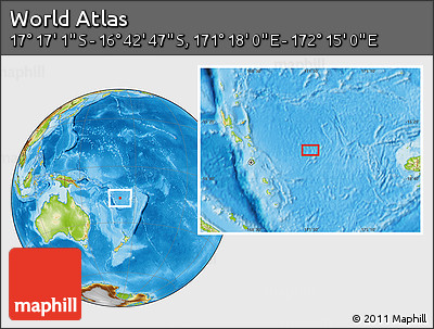Physical Location Map of the Area around 16° 59' 54" S, 171° 46' 30" E