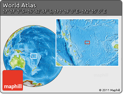 Physical Location Map of the Area around 16° 59' 54" S, 171° 46' 30" E