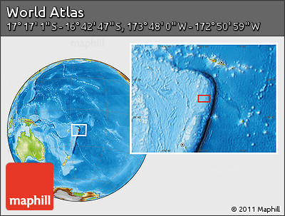 Physical Location Map of the Area around 16° 59' 54" S, 173° 19' 29" W