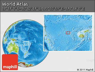 Physical Location Map of the Area around 16° 59' 54" S, 174° 19' 29" E