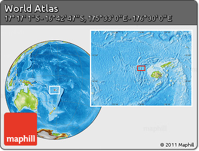 Physical Location Map of the Area around 16° 59' 54" S, 176° 1' 30" E