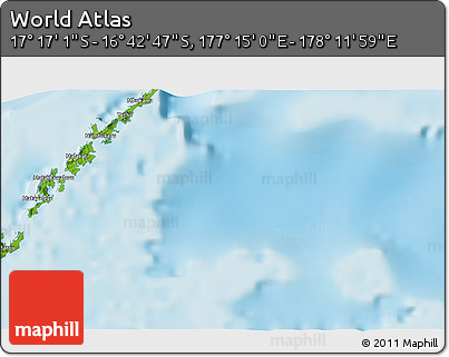 Physical 3D Map of the Area around 16° 59' 54" S, 177° 43' 29" E