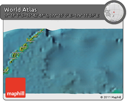 Satellite 3D Map of the Area around 16° 59' 54" S, 177° 43' 29" E