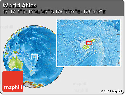 Physical Location Map of the Area around 16° 59' 54" S, 178° 34' 29" E