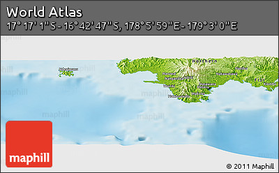 Physical Panoramic Map of the Area around 16° 59' 54" S, 178° 34' 29" E