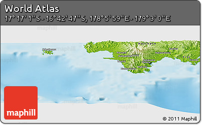 Physical Panoramic Map of the Area around 16° 59' 54" S, 178° 34' 29" E