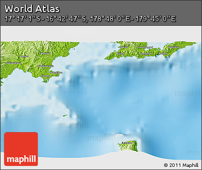 Physical 3D Map of the Area around 16° 59' 54" S, 179° 16' 30" E