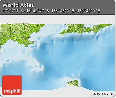 Physical 3D Map of the Area around 16° 59' 54" S, 179° 16' 30" E