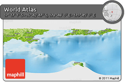 Physical Panoramic Map of the Area around 16° 59' 54" S, 179° 16' 30" E