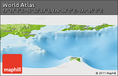 Physical Panoramic Map of the Area around 16° 59' 54" S, 179° 16' 30" E