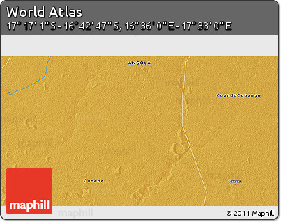 Physical 3D Map of the Area around 16° 59' 54" S, 17° 4' 30" E
