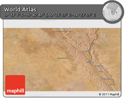 Satellite 3D Map of the Area around 16° 59' 54" S, 17° 55' 29" E
