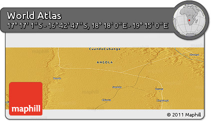 Physical Panoramic Map of the Area around 16° 59' 54" S, 18° 46' 29" E