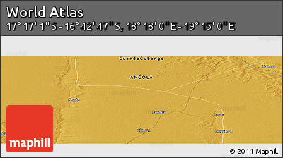 Physical Panoramic Map of the Area around 16° 59' 54" S, 18° 46' 29" E