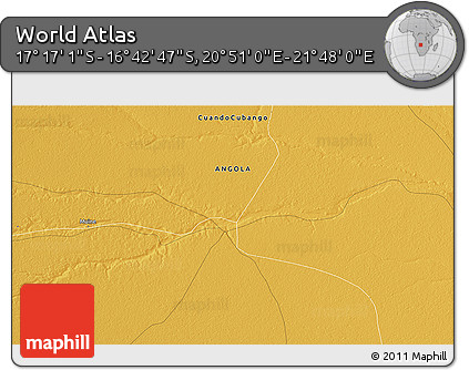 Physical 3D Map of the Area around 16° 59' 54" S, 21° 19' 30" E