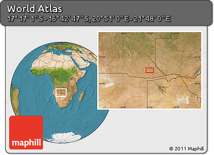 Satellite Location Map of the Area around 16° 59' 54" S, 21° 19' 30" E