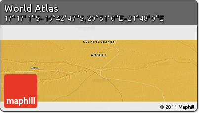 Physical Panoramic Map of the Area around 16° 59' 54" S, 21° 19' 30" E