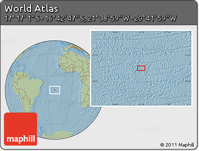 Savanna Style Location Map of the Area around 16° 59' 54" S, 21° 10' 29" W, hill shading