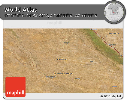 Satellite 3D Map of the Area around 16° 59' 54" S, 22° 10' 29" E