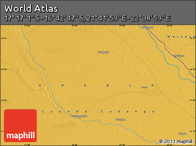 Physical Map of the Area around 16° 59' 54" S, 22° 10' 29" E
