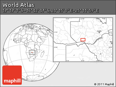 Blank Location Map of the Area around 16° 59' 54" S, 24° 43' 30" E