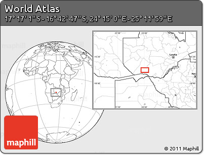 Blank Location Map of the Area around 16° 59' 54" S, 24° 43' 30" E