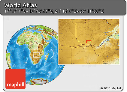 Physical Location Map of the Area around 16° 59' 54" S, 24° 43' 30" E
