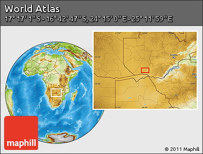 Physical Location Map of the Area around 16° 59' 54" S, 24° 43' 30" E