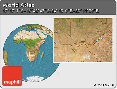 Satellite Location Map of the Area around 16° 59' 54" S, 24° 43' 30" E