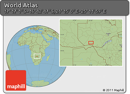 Savanna Style Location Map of the Area around 16° 59' 54" S, 24° 43' 30" E
