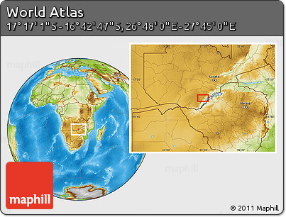 Physical Location Map of the Area around 16° 59' 54" S, 27° 16' 29" E