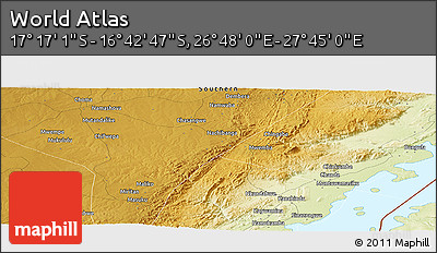 Physical Panoramic Map of the Area around 16° 59' 54" S, 27° 16' 29" E
