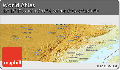 Physical Panoramic Map of the Area around 16° 59' 54" S, 27° 16' 29" E