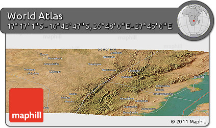 Satellite Panoramic Map of the Area around 16° 59' 54" S, 27° 16' 29" E