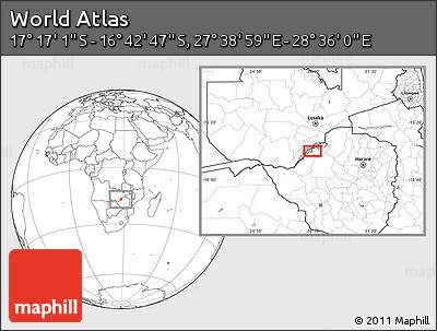 Blank Location Map of the Area around 16° 59' 54" S, 28° 7' 30" E